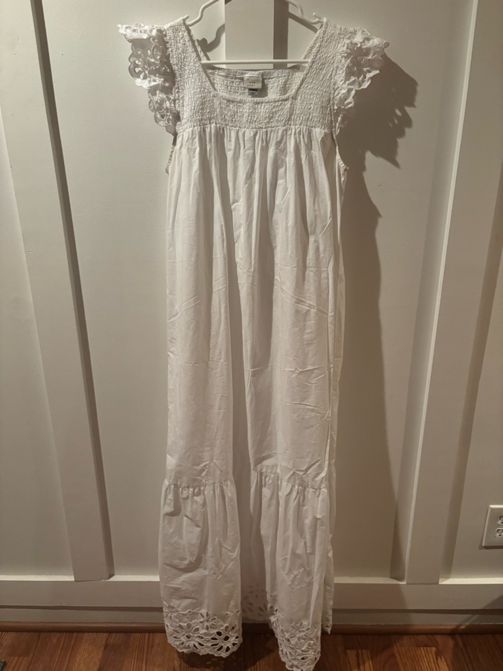 A New Day White Cotton Eyelet Maxi Dress with Cap Sleeves Sz M - Picture 3 of 8